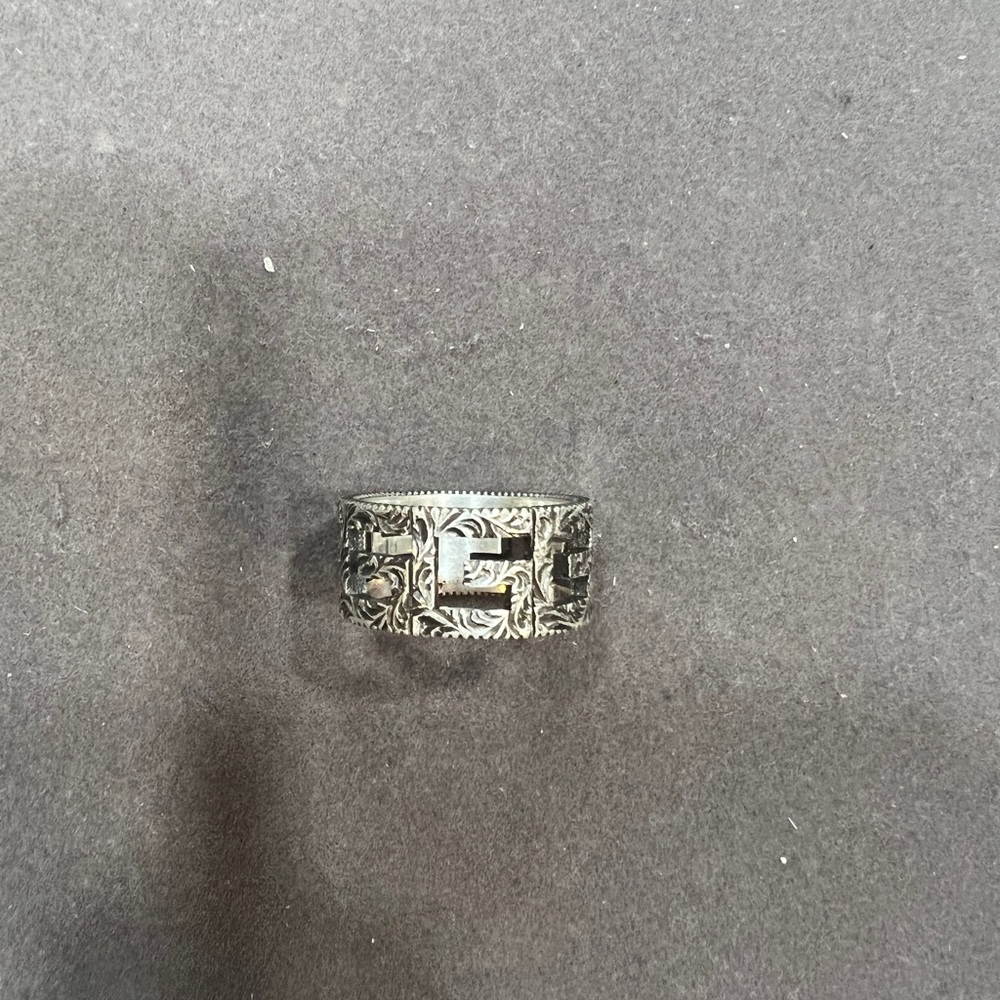Gucci Sterling Aged Silver Cut Out G Cube Motif Ring